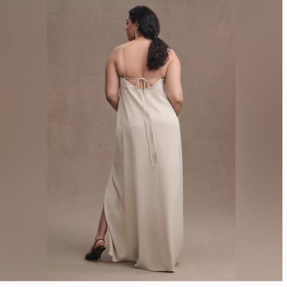 NWT BHLDN Anthropologie Champagne Remy Cowl Neck Faux Wrap Satin Gown 18W - Picture 9 of 10